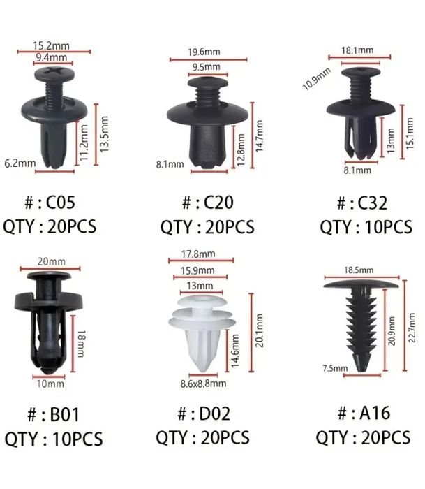 Затискачі в авто 100 шт. Клипси.