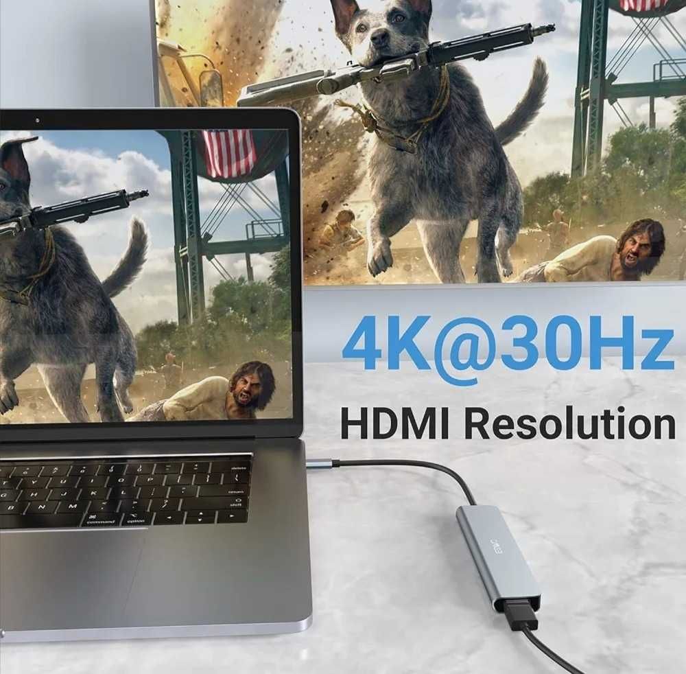 Hub 6w1 Usb C 4K HDMI USB 3.0 2.0 zasilanie 100W