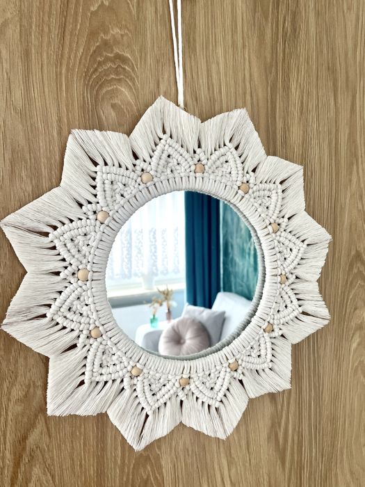 Lustro z makramą w stylu boho, makrama, handmade