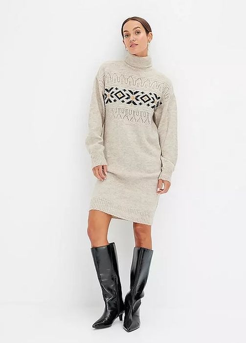 B.P.C sukienka dzianinowa beżowa z golfem 44/46.