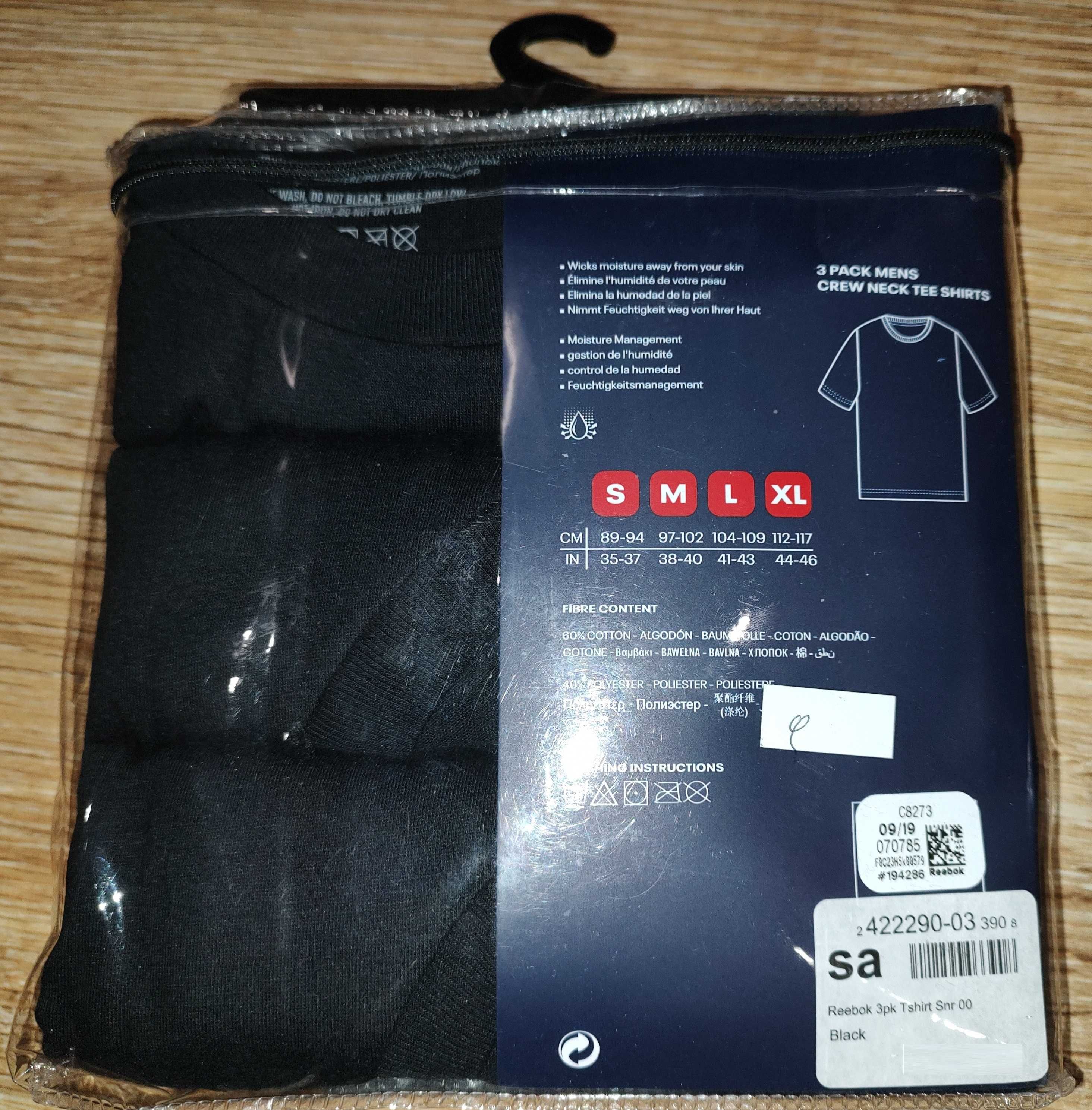 3 pack koszulki męskie czarne Reebok rozmiar S