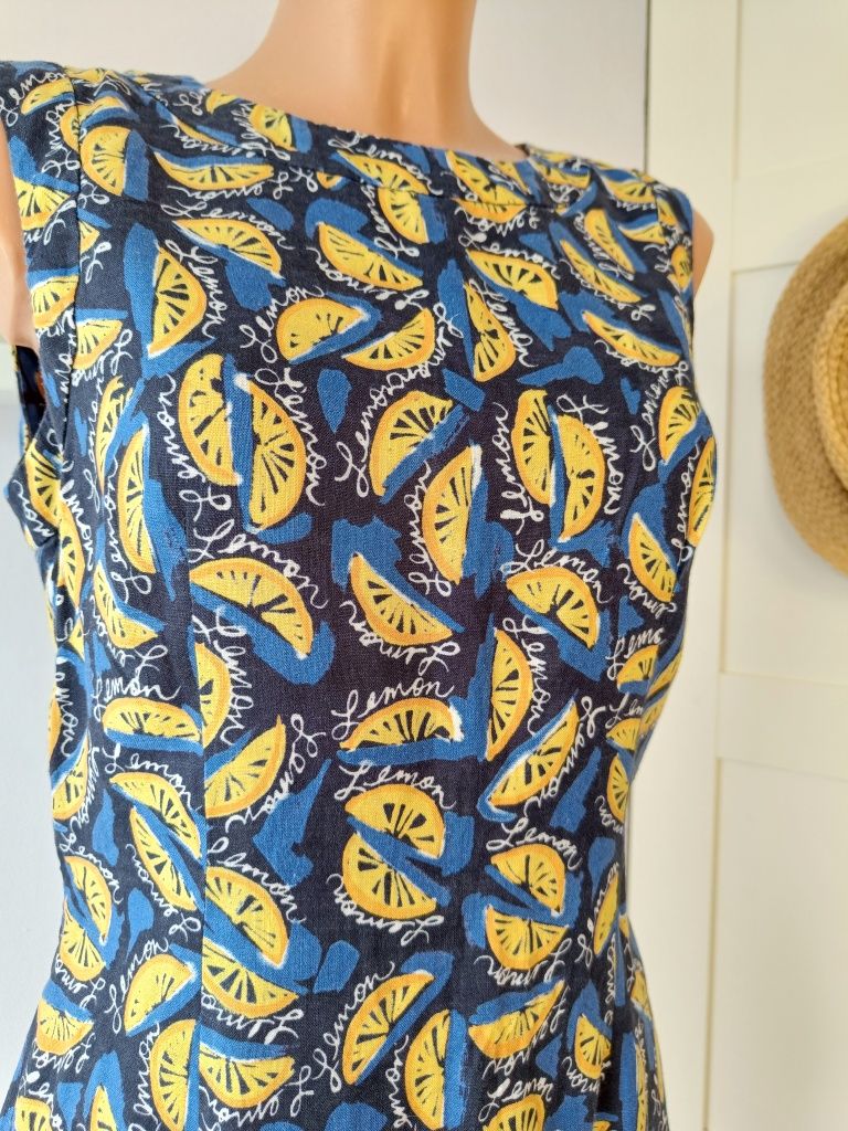Hobbs lniana sukienka cytryny premium 100% len M/38 fruit print lato
