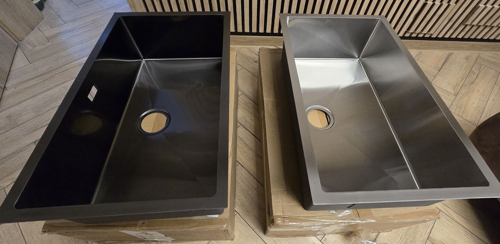 Zlewozmywak kuchenny 74 x 44cm zlew XL z nierdzewki czarny srebrny