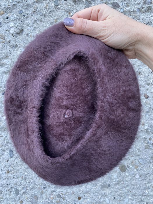 Beret damski model alpaka śliwkowy czapka