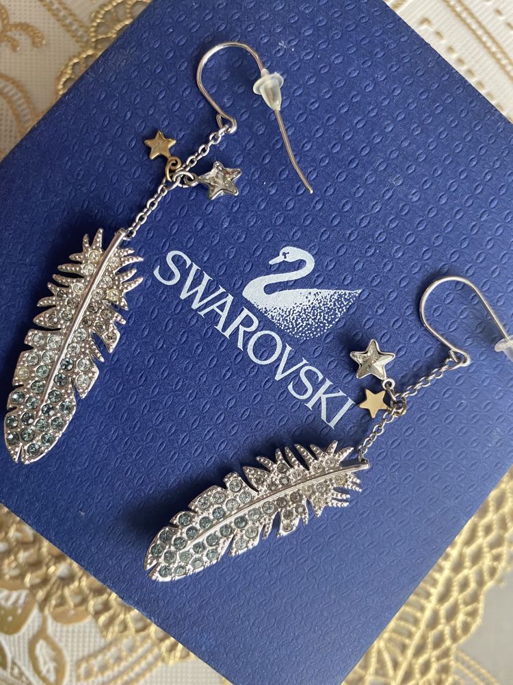 UNIKAT nowe kolczyki Swarovski pióra piórka gwiazdki