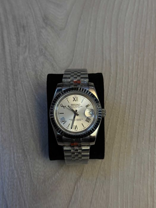 Zegarek Seiko Mod Datejust Roman Biały White Watch