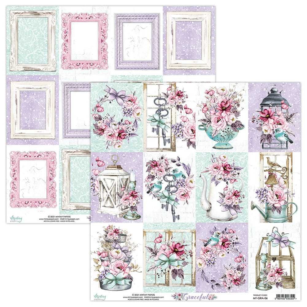 Zestaw papierów do scrapbookingu Mintay - Graceful - 30x30cm + GRATIS