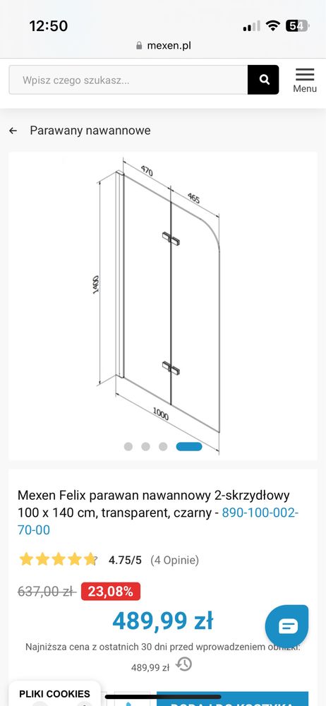 Skladany Parawan nawannowy mexen felix2S clear+black finish 100x140cm