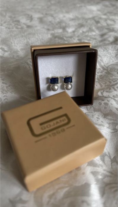 Жіночі срібні сережки з позолотою , з камінням та жемчугом gojani