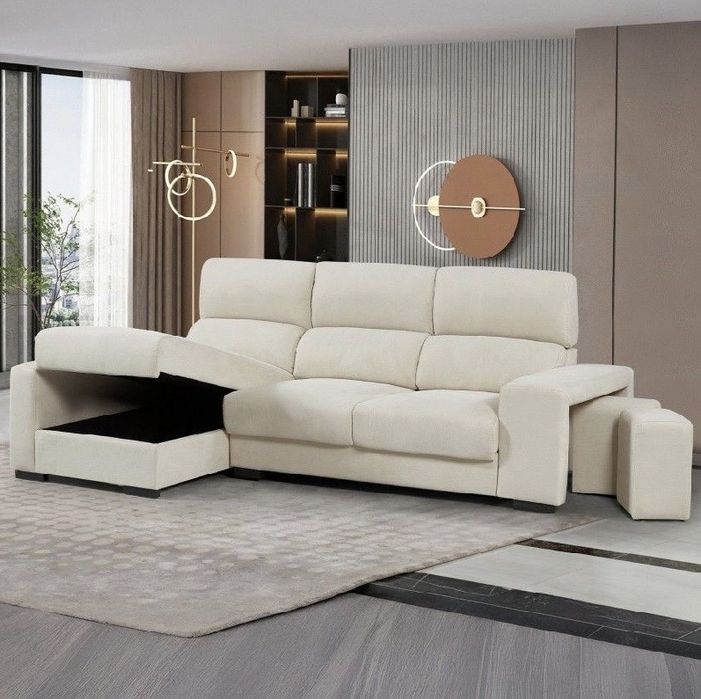 Sofá bege Moviflor (com arrumação)