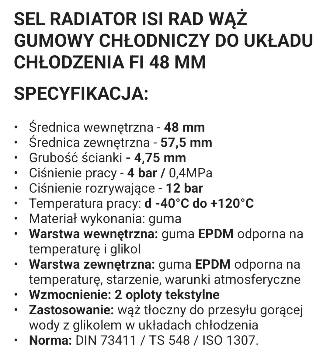 Wąż gumowy FI 48 mm do 120°C (2m)
