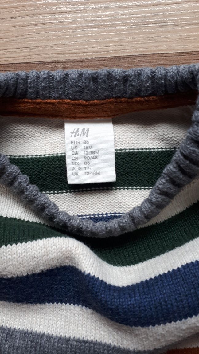 Bawełniany sweter w paski h&m r. 86