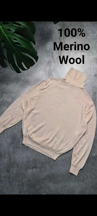 Kremowy Śmietankowy maślany Golf 100% Merino Wełna. Rozmiar M / L