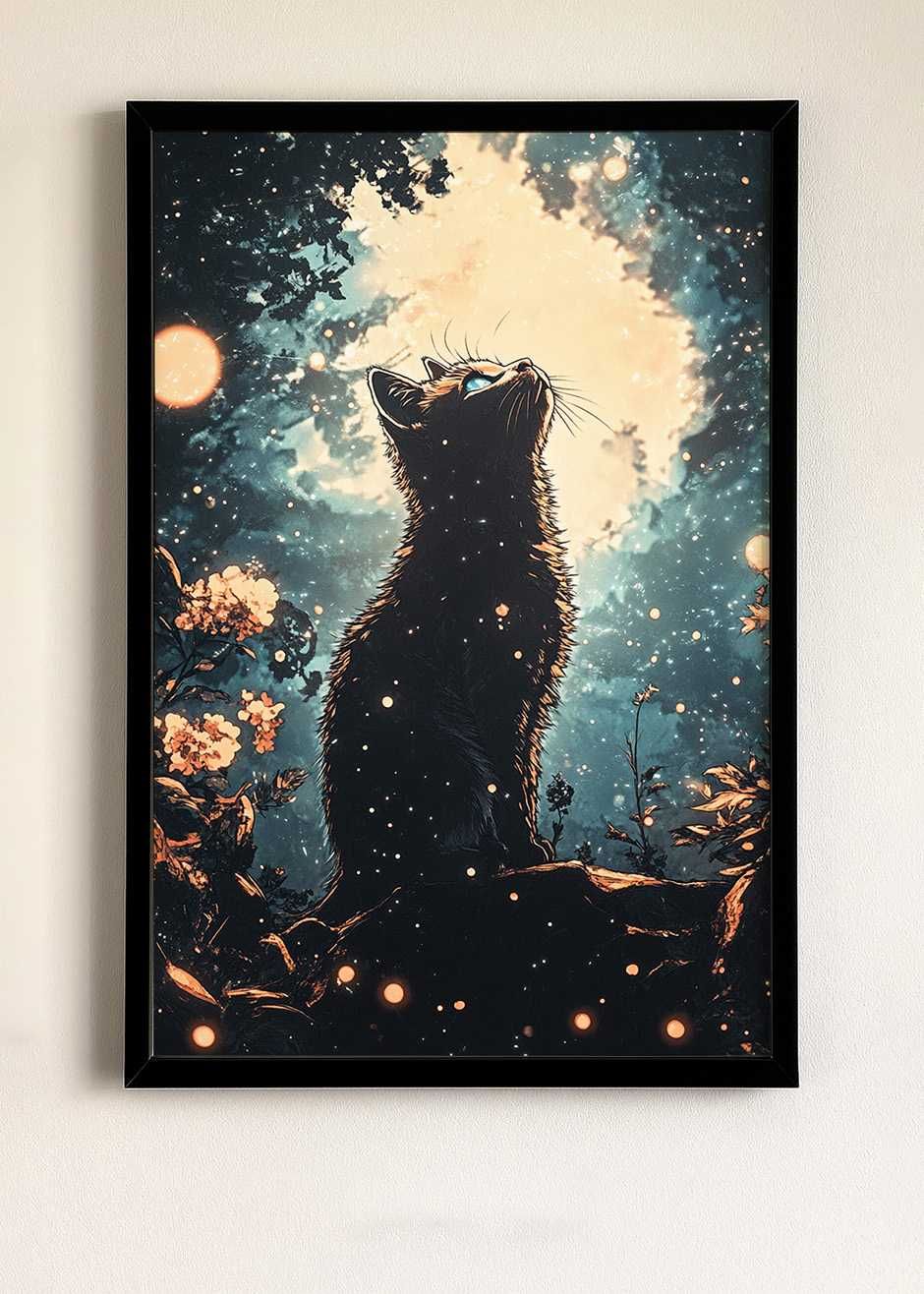 Plakat z czarnym kotem duży format A3