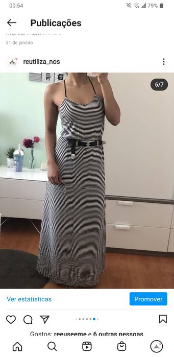 Vestido comprido às riscas, tamanho 34, primark, como novo