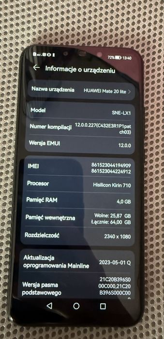 telefon czarny Huawei Mate 20 Lite 64gb