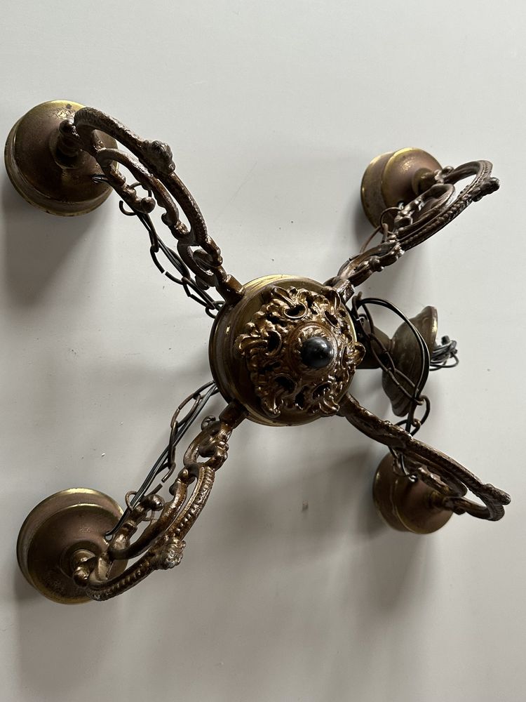Lampa wisząca sufitowa żyrandol mosiądz PRL retro vintage