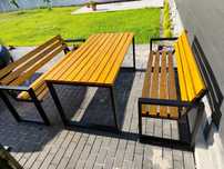 Meble ogrodowe tarasowe metalowe drewniane loft zestaw ławki stół