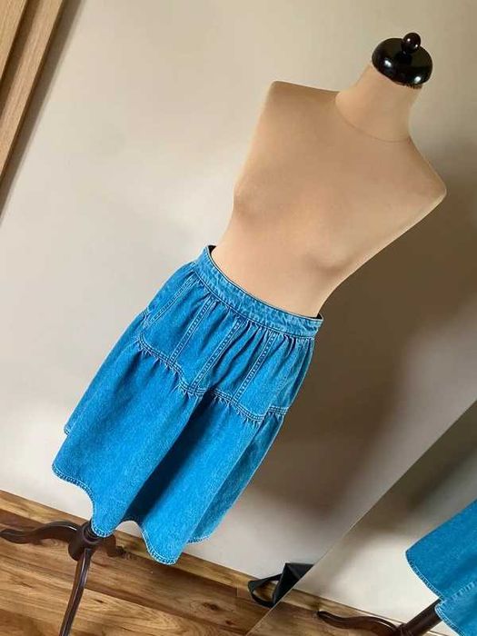 M l zip zamek jean paul spodnica midi rozkloszowana jeans falbanki