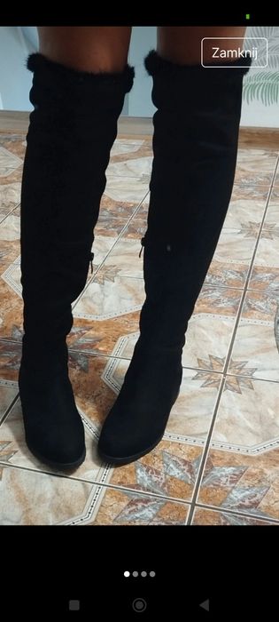 Muszkieterki zamszowe z ozdobnym srebrnym zasuwakiem z tyłu 37