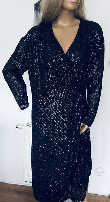 Długa suknia wieczorowa kopertow L / xxl czarna Wesele elegancka