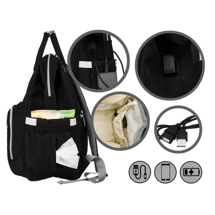 plecak miejski dla mamy z uchwytami na wózek czarny - peterson