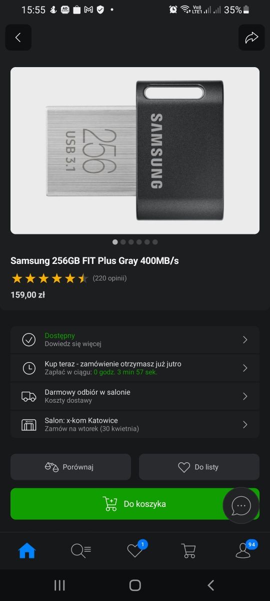 Pendrive Samsung 256GB FIT Plus Gray 400MB/s bardzo szybki