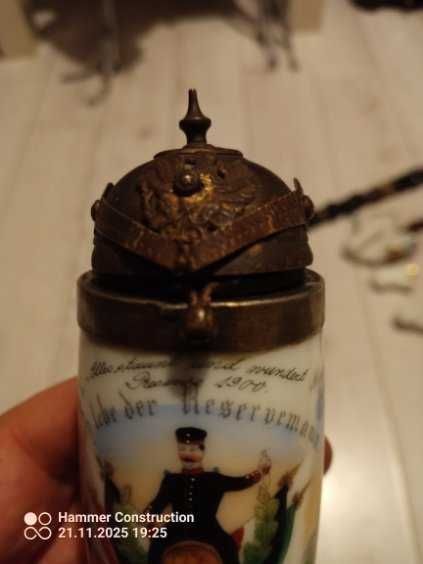 Fajka rezerwisty ceramiczna pruska pickelhaube ok 1900 r kpl