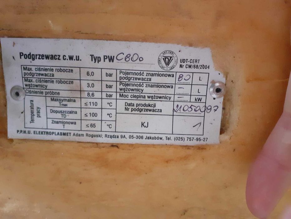 podgrzewacz wody boiler 80l +grzałka nowy