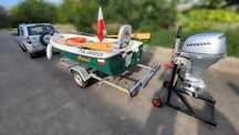 łódź z silnikiem Honda 20KM, przyczepka pod łodziowa, transporter