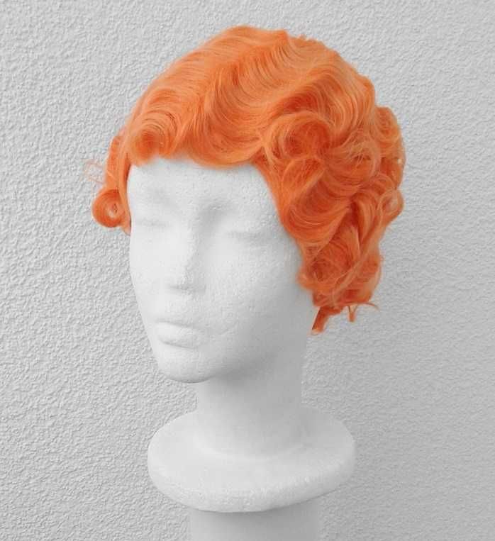 Krótka falowana pomarańczowa jaskrawa peruka lata 20ste 30ste wig
