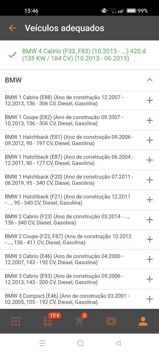 Jogo maxilas travão mão bmw 420d F33