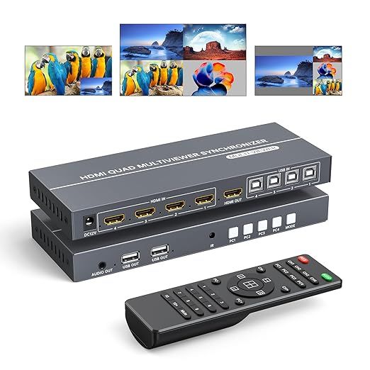 Przełącznik KVM Yinker HDMI 4-portowy z funkcją Multiviewer 4K