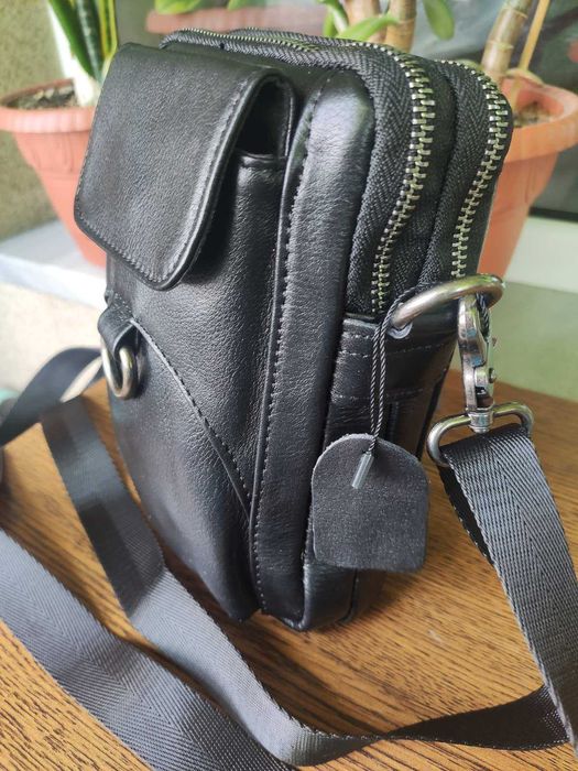 Кожаная Барсетка - Сумка мужская. Черная