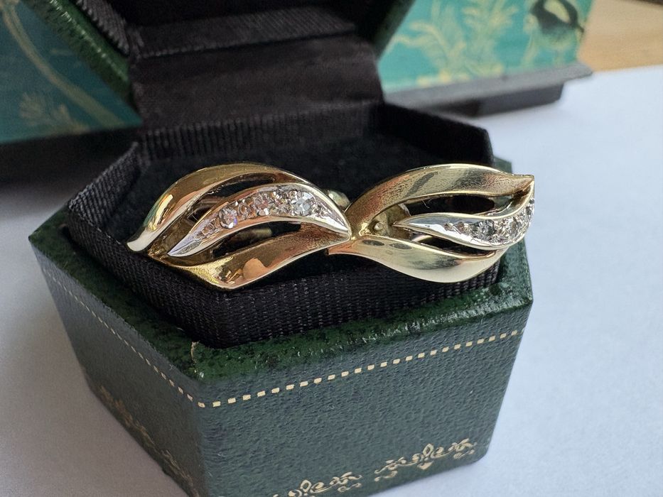 Retro kolczyki złoto 14 k diamenty 0.06 ct 4.39 g certyfikat