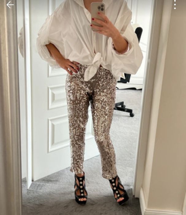 Spodnie cekinowe Zara S złote.