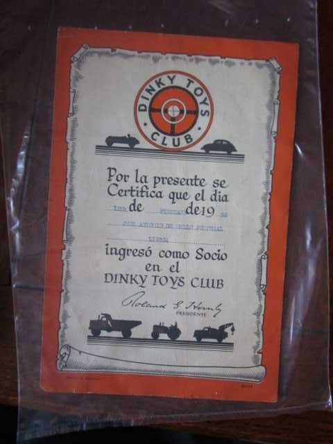 Clube Dinky Toys diploma sócio antigo raro