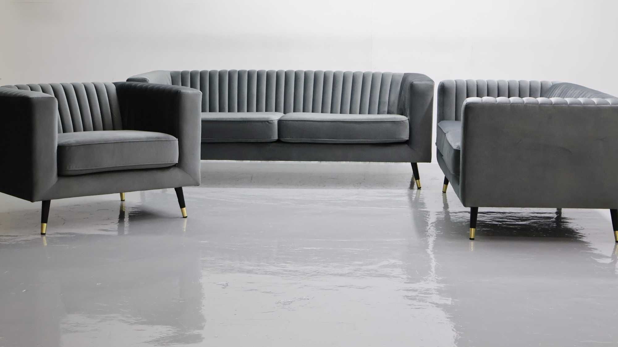 TAB nowy fantastyczny komplet 3+2+1 SOFA KANAPA zestaw welur  VELLUTTO