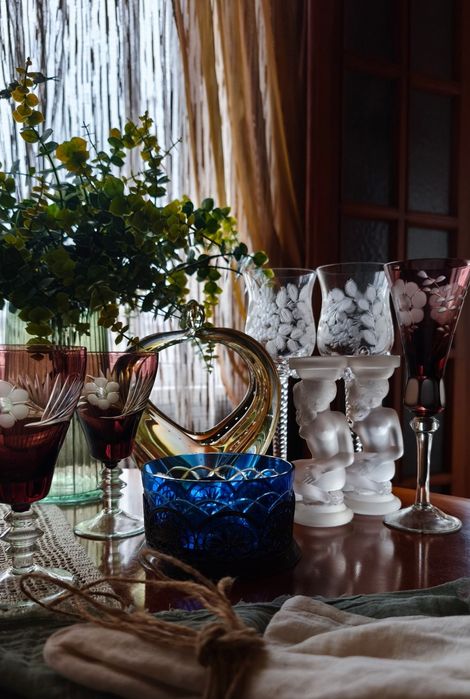 Бокалы ваза сахарница подсвечник хрустал цветное стекло винтаж подарок