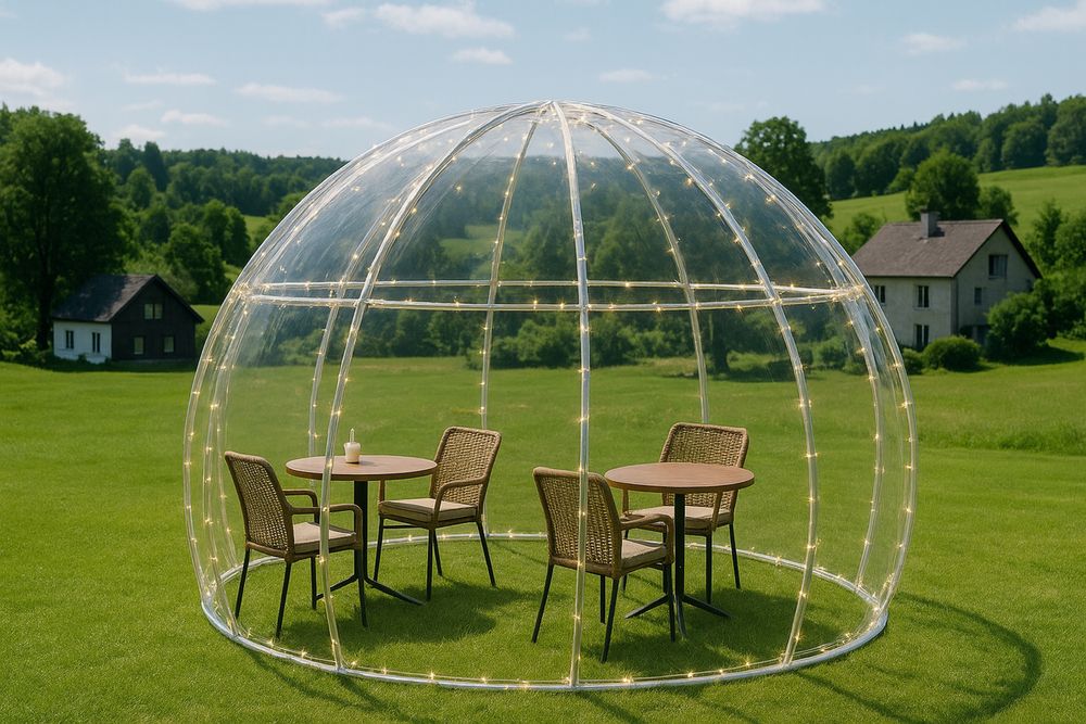 Прозора сфера, купол для кафе та відпочинкових зон, глемпінг, геокупол