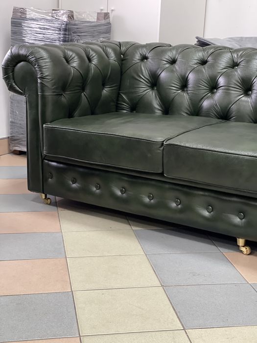 Sofa Chesterfield skora naturalna 3 osobowa + fotel