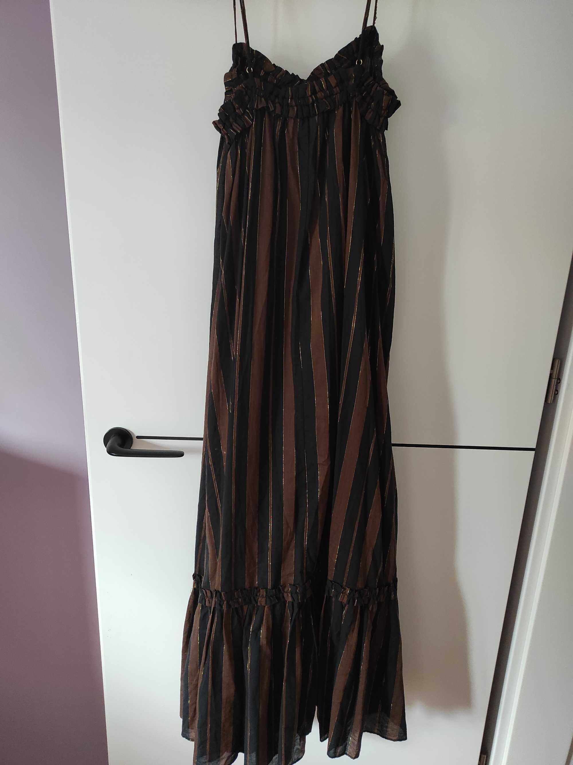 Sukienka maxi #H&M #brąz i złoto #paski #XS