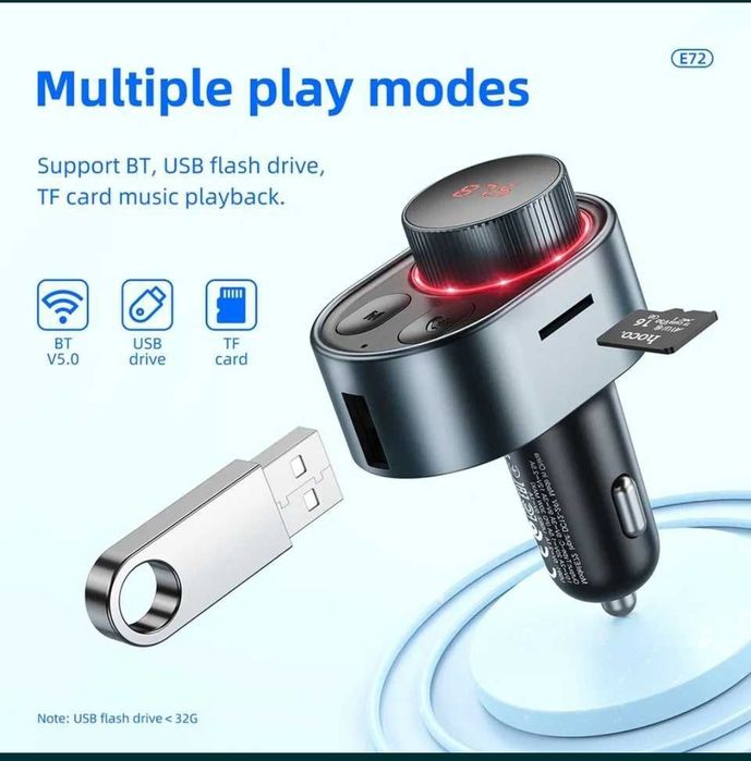 Hoco. FM Аудио Трансмиттер, Модулятор - Bluetooth 5.0, PD 20W, 30W, QC