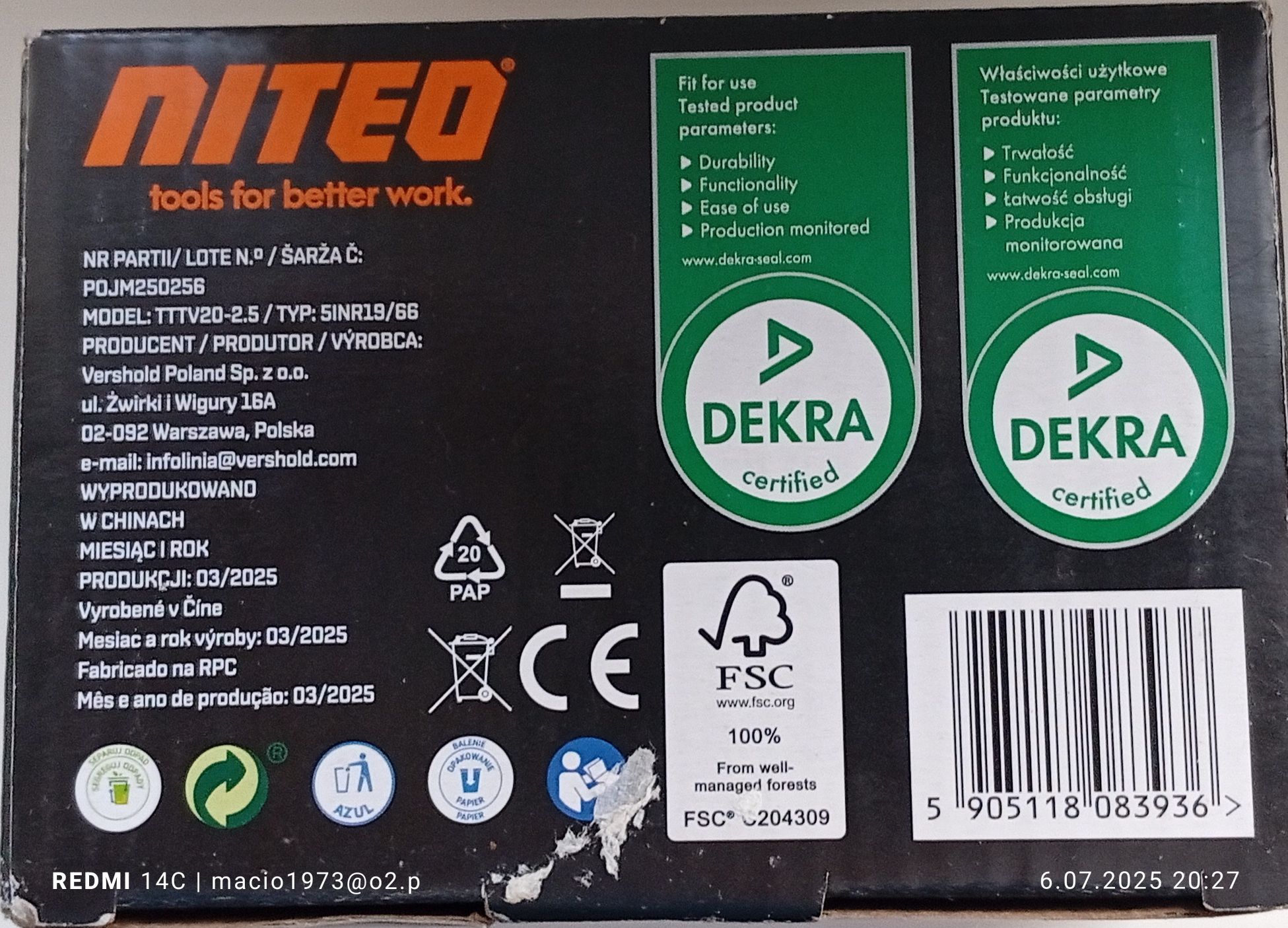 Akumulator litowo-jonowy NITEO Tools 20V Max  2,5 Ah