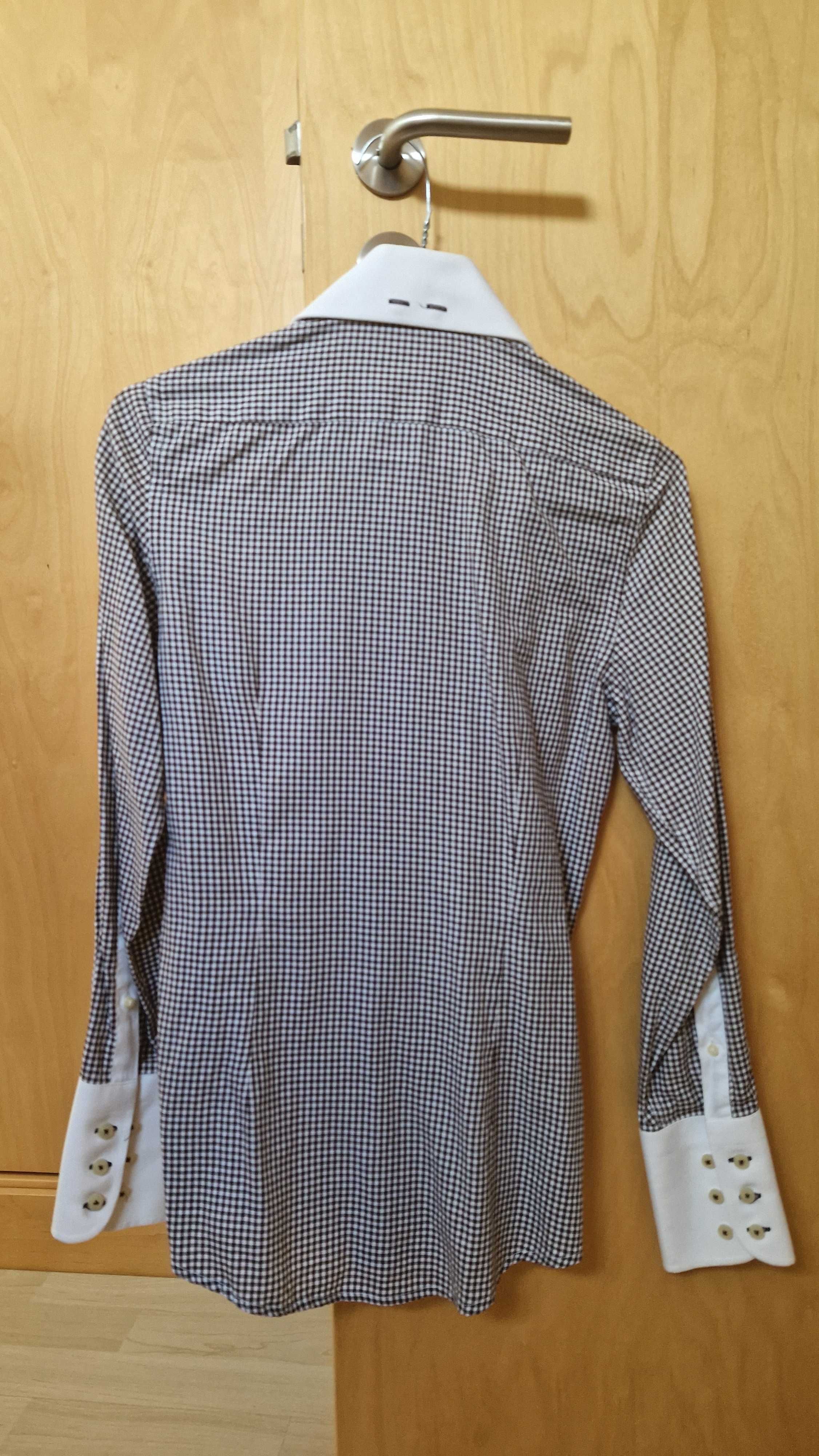 Camisa Sacoor Brothers, quadrados castanha e branca, tamanho 36