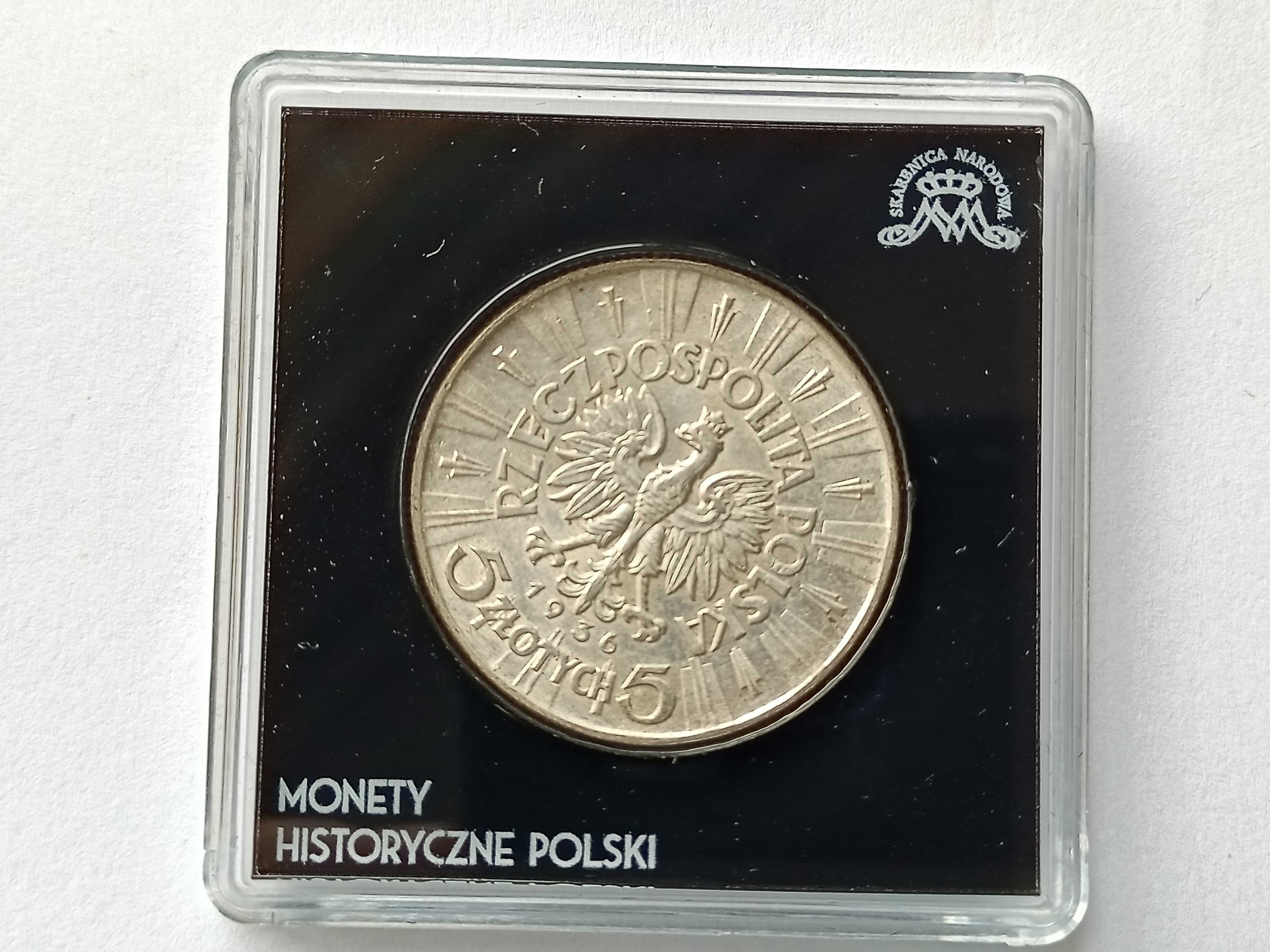 5 Złotych 1936  Piłsudski stan znakomity , certyfikat
