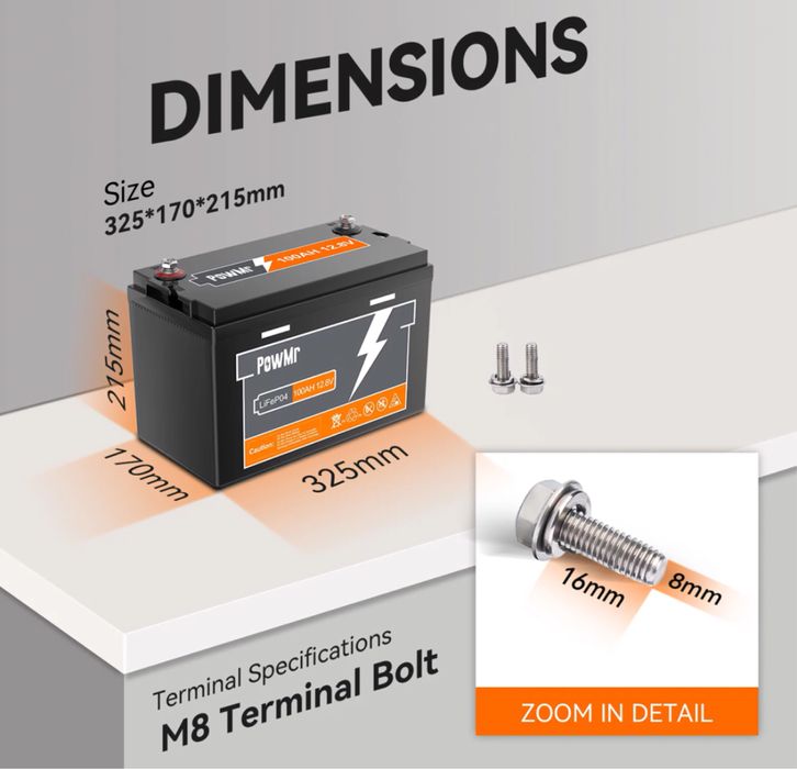 Акумулятор PowMr 100 AH 12,8 V (1200W*h)  LiFe PO4
