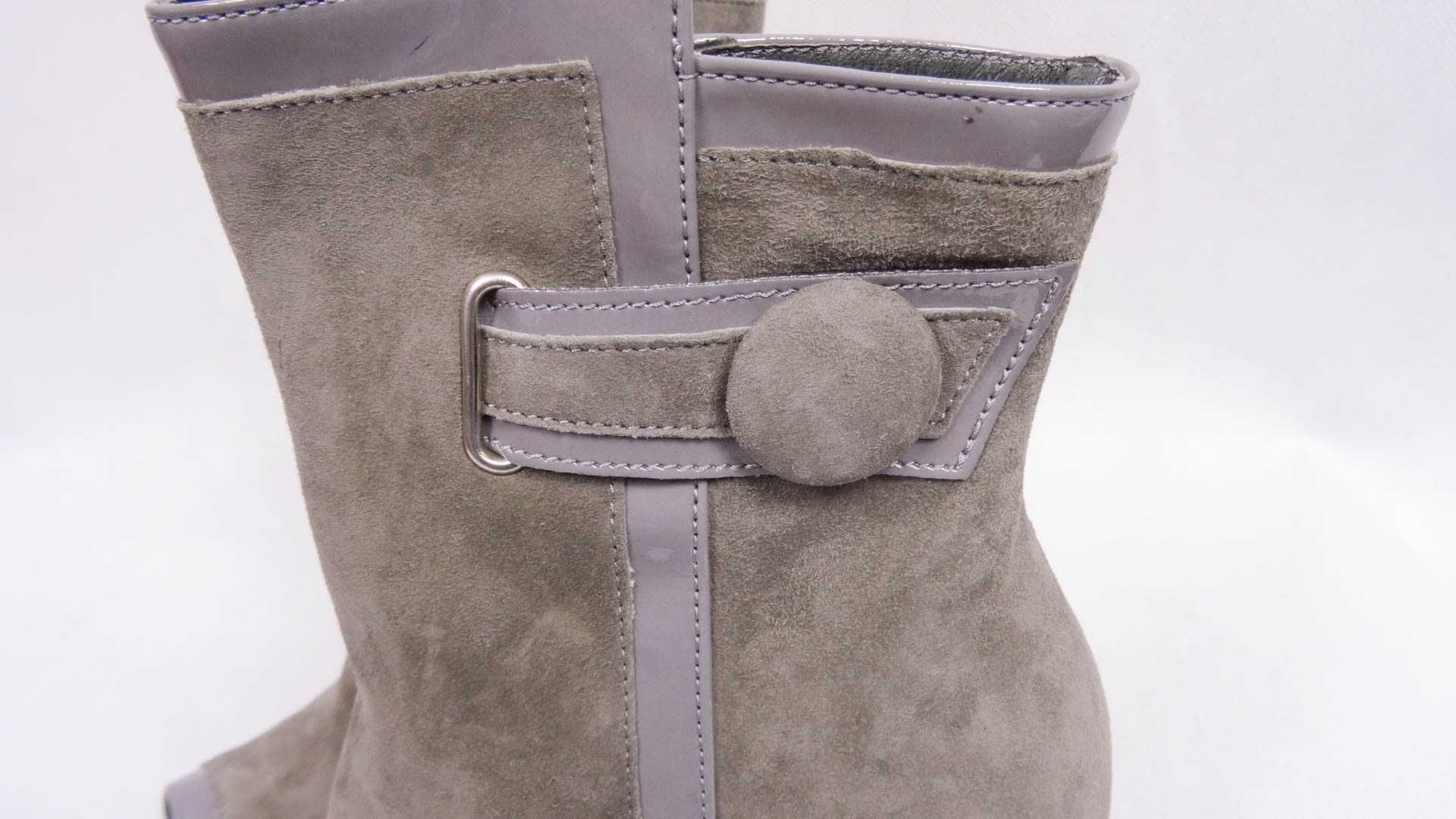 Ryłko skórzane botki zamsz lakierek 36