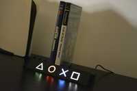 Ícones logos Playstation com luz e suporte de jogos