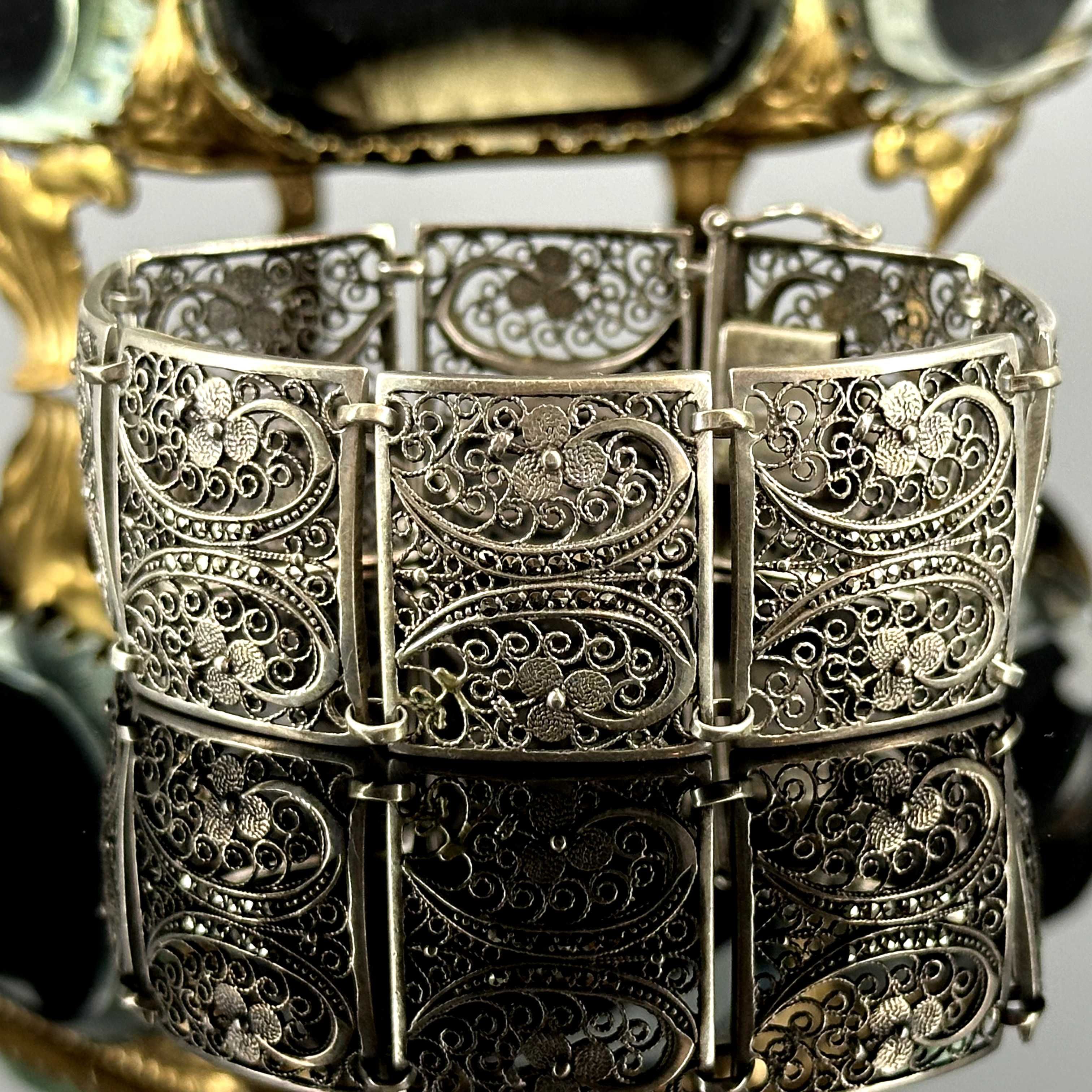 Srebro - Srebrna bransoletka ażurowa z Markazytami - próba srebra 835